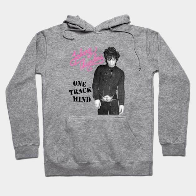 Johnny Thunders- One Track Mind on a white ringspun Hoodie by Hoang Bich